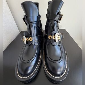 Balenciaga Black Leather Boots with Gold and Silver Accents